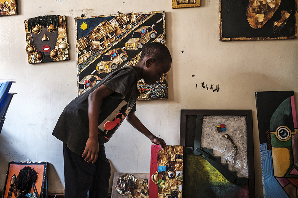 Children arrange the art workshop at the Kibera Pride Children’s Home, in the city of Nairobi, Kenya, on October 27, 2023.